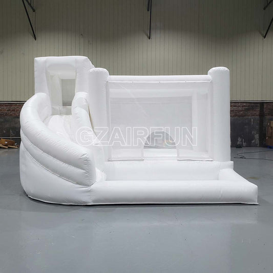 Inflatable White Castle Bouncer With Slide and Pool