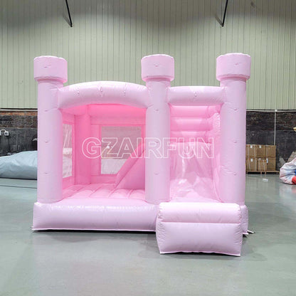 Inflatable Round Flat Top Pastel Pink Jumping House With Slide