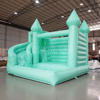 Inflatable Teal Castle Waterslide With Balloon Decoration