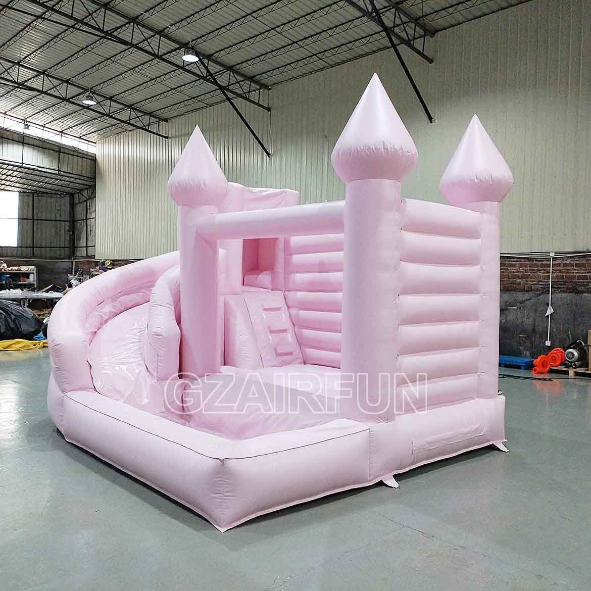 Inflatable Pastel Pink Castle Waterslide For Summer Party