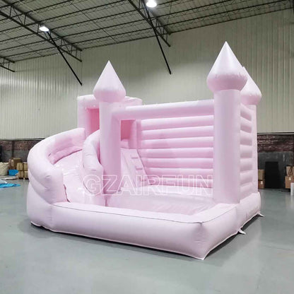 Inflatable Pastel Pink Castle Waterslide For Summer Party