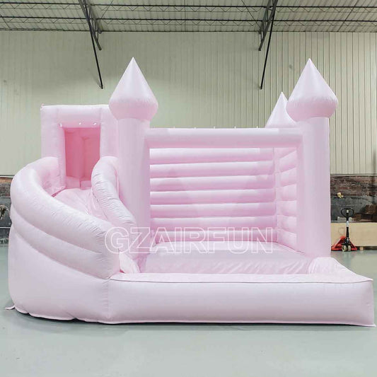 Inflatable Pastel Pink Castle Waterslide For Summer Party