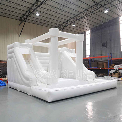 Inflatable White Bounce Combo With Dual Lane Slide And Pool