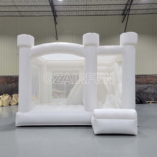 Inflatable Round Flat Top White Bounce With Slide