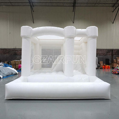 Round Flat Top Bouncer House With Slide And Ball Pit