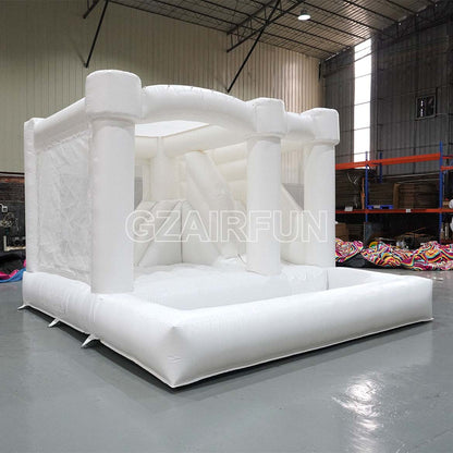 Round Flat Top Bouncer House With Slide And Ball Pit