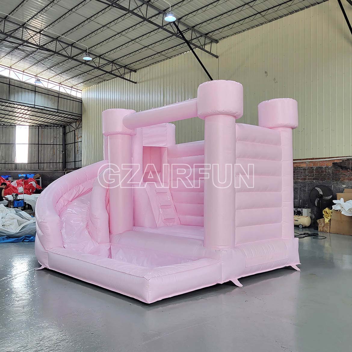 Inflatable Pastel Pink Round Flat Top Water Bouncer Combo