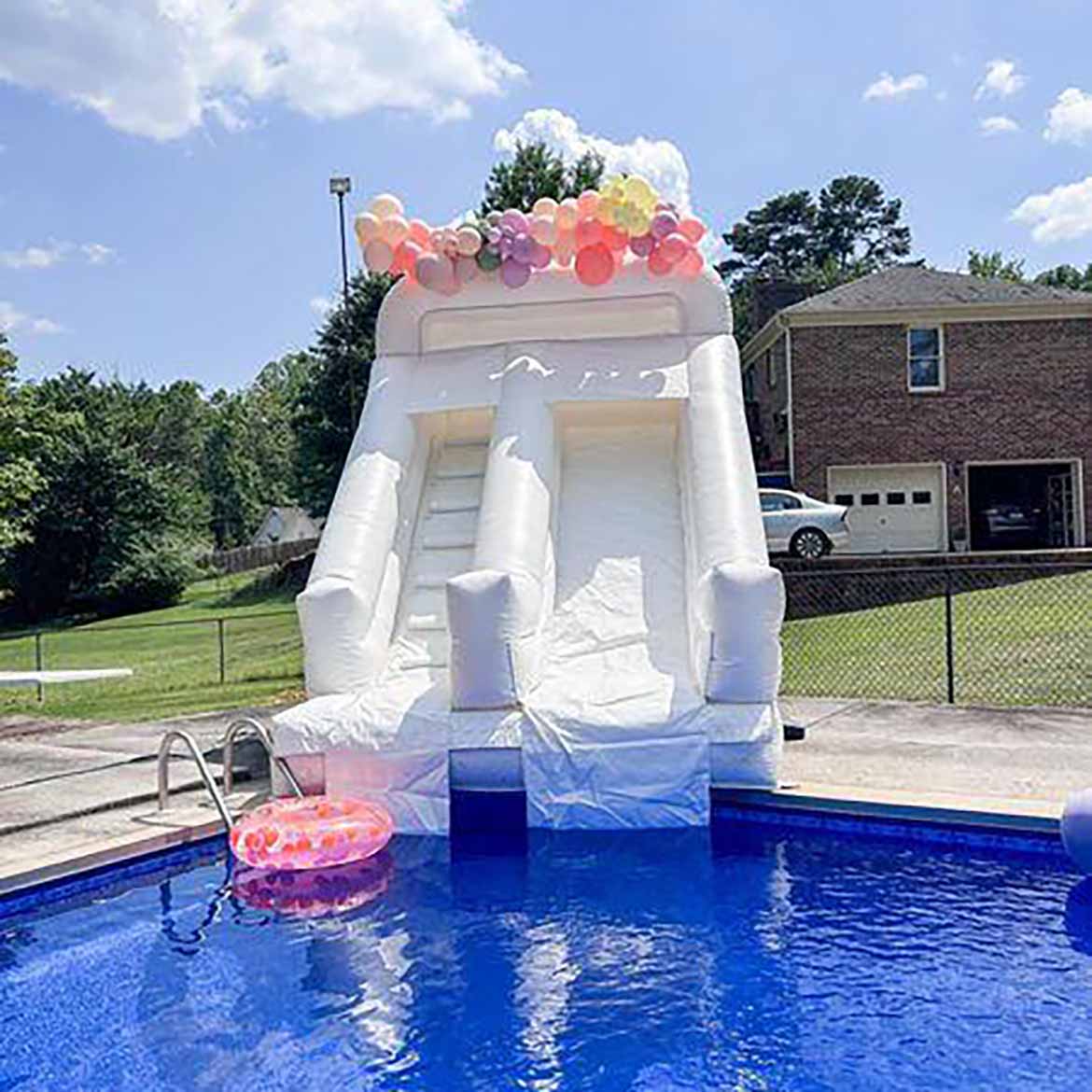 13ft inflatable white slide with attached pool for swimming pool