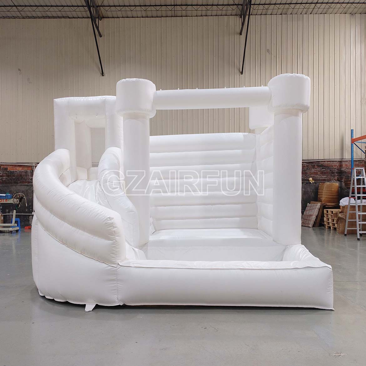 Inflatable White Round Flat Top Bouncer With Ball Pit