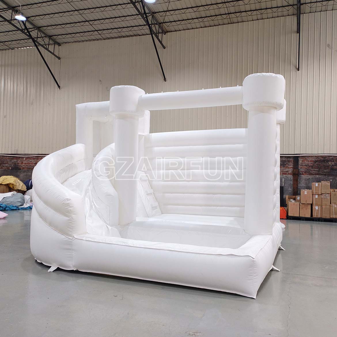 Inflatable White Round Flat Top Bouncer With Ball Pit